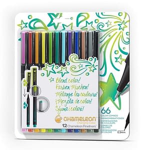 Writing coloring doodling drawing art pens Chameleon Fineliners 12 pack bright colors 540x